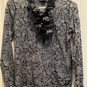 Black and White Paisley Ruffle Blouse S